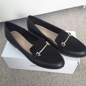 ALDO- Black Salian Flats with Heel w/ Gold Chain